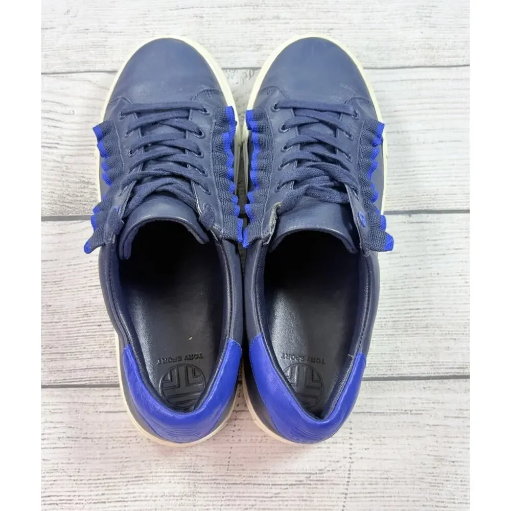 Tory Burch Tory Sport Women’s Ruffle Sneakers Navy Blue Leather Size 8.5
